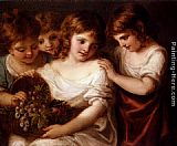 Basket Canvas Paintings - Four Children With A Basket Of Fruit